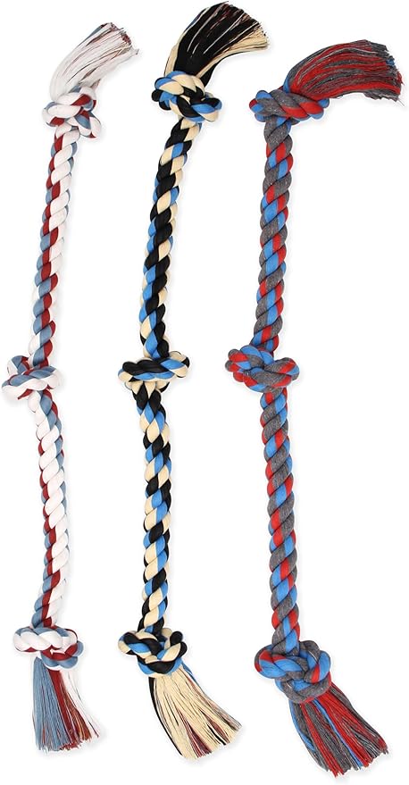 Mammoth Pet Products Mammoth Flossy Chews Assorted Color Rope, Premium Cotton-Poly 3 Knot Tug Dog , X-Large