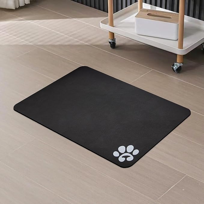 YCT Pet Cat Food Mats - Non Slip Super Absorbent, with Footprints Logo, 18.1 x 11.8 inches, Dark