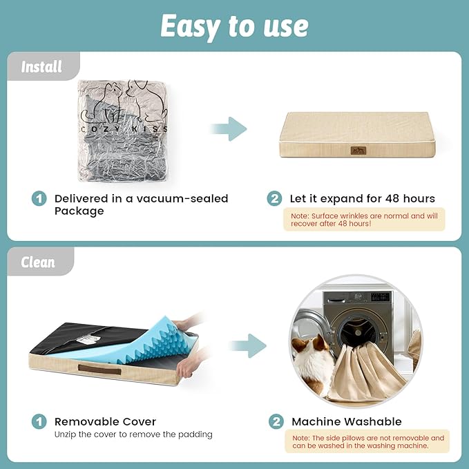 Cooling Dog Bed for Crate, Waterproof Dog Crate Mat with Removable Washable Cover, Orthopedic Egg Crate Foam Support, Dog Crate Bed 29x18x3 Inch,Beige