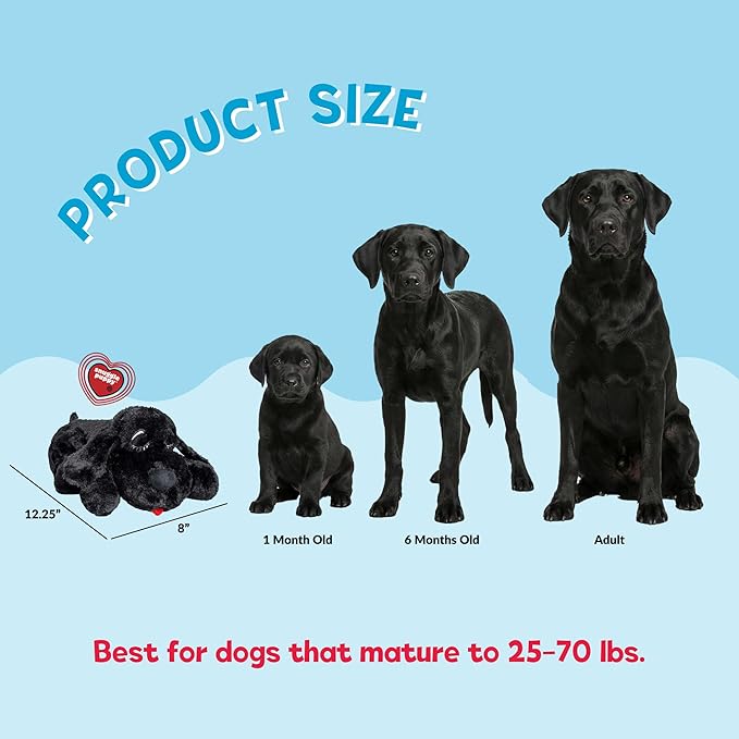 Snuggle Puppy Heartbeat Dog Toy for Puppies, Real-Feel Heartbeat, Calming Sleep Aid and Crate Training Comfort Toy with Heat Pack, Black Plush Design