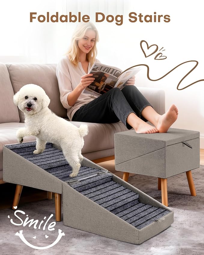 Dog Ramp for Couch and Bed,17.13" H Dog Stairs for Small Dogs and Cats, Foldable 2 in 1 Pet Steps for Medium Large Dogs and Puppy, Split Ottoman Design Pet Ramp