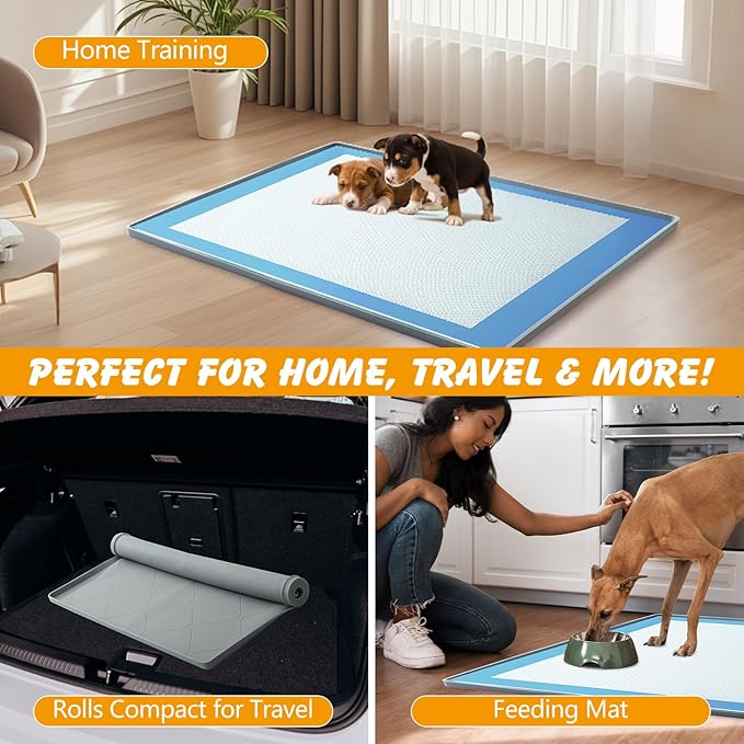 Silicone Dog Pee Pad Holder for 34x22 in Pads, Non-Slip Leak-Proof Puppy Pad Tray, Portable Puppy Training Mat with Raised Edges for Floor Protection, Easy to Clean