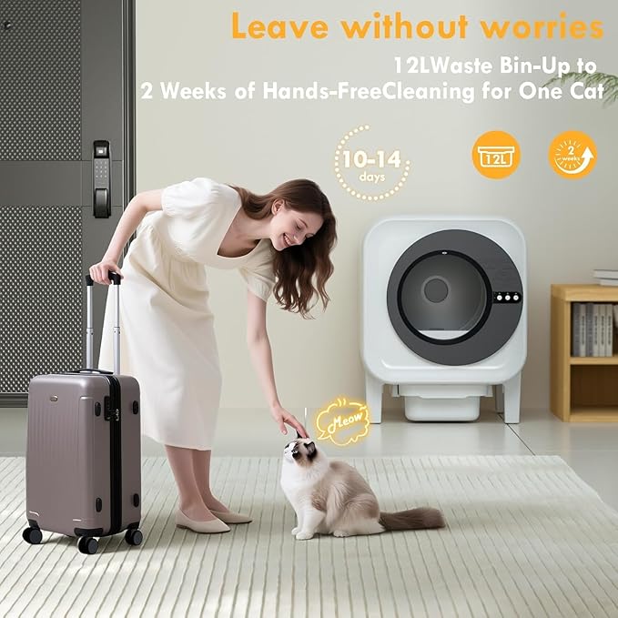 Automatic Cat Litter Box, Self Cleaning Litter Box with App Control, 75l Large Cat Litter Box for Multi-Cat Homes, Infrared & Weight Sensors, Odor Eliminator, Easy Cleaning, 20 Trash Bags, Black