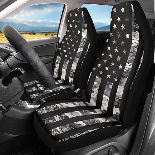 Black Flag Car Seat Covers Front Seats Anti-Slip Back Fabric Waterproof Car Seat Cover Easy to Install Stretch Polyester Fabric Cover Universal Fit for Most Vehicle