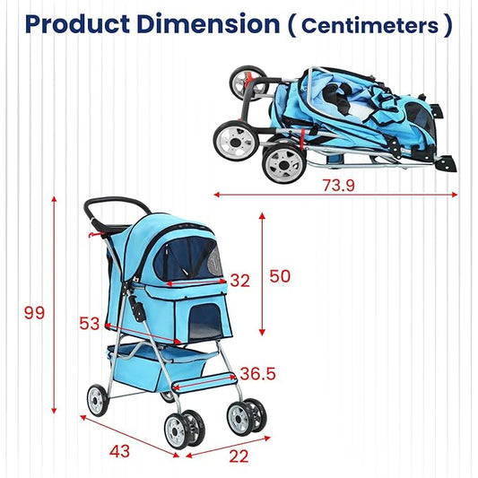 BestPet 4 Wheels Pet Stroller Cat Dog Cage Stroller Travel Folding Carrier 04T