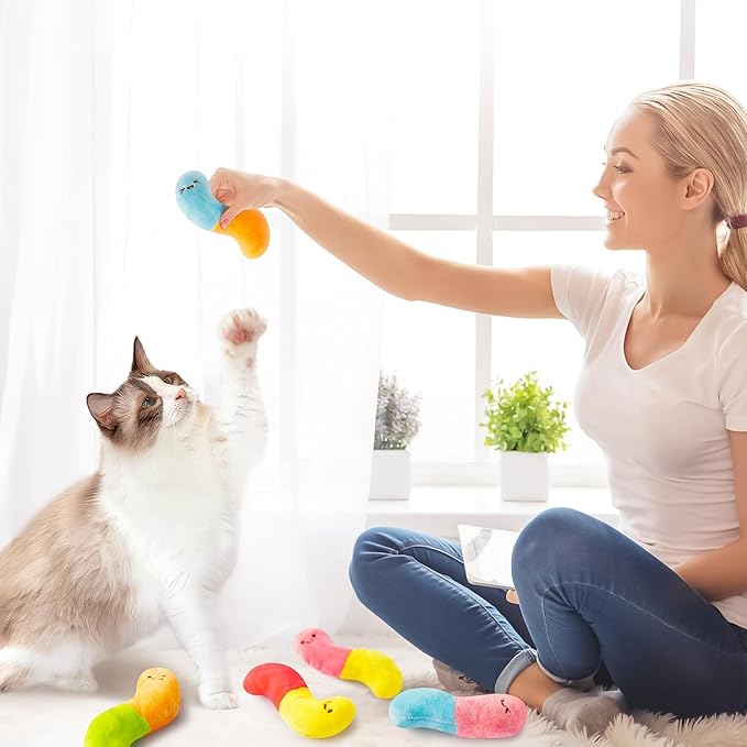 L1rabe Worm Candy Catnip Stuffed Toys - 6P Summer National Pet Day Worm Organic Cat Toys Funny Indoor Chew Bite Kick Tools, Interactive Pet Supplies Cat Lovers Kittens Birthday Pet Presents
