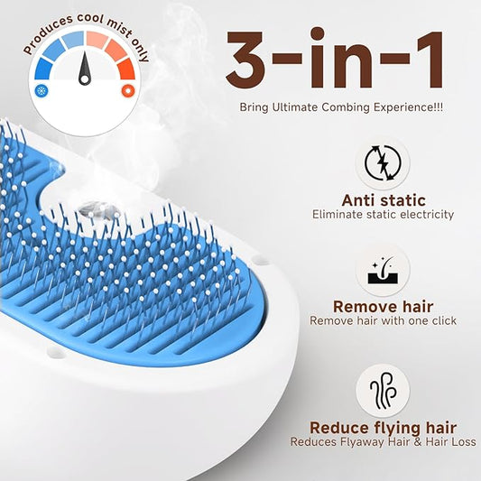 Pet Steam Brush for Dog & Cat - 3-in-1 Steam Grooming Slicker Brush & Undercoat Rake for Shedding - Self Cleaning Spray Comb with Mist for Long & Short Haired Pets - Includes Waterless Shampoo, Blue