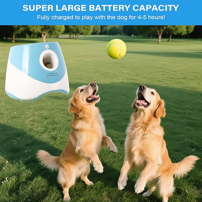 FAHKNS Automatic Dog Ball Launcher for Small Dogs,10-30FT Adjustable Throwing Distance,Rechargeable Indoor&Outdoor Interactive Dog Toy Ball Thrower with 15 Mini Tennis Balls,Blue