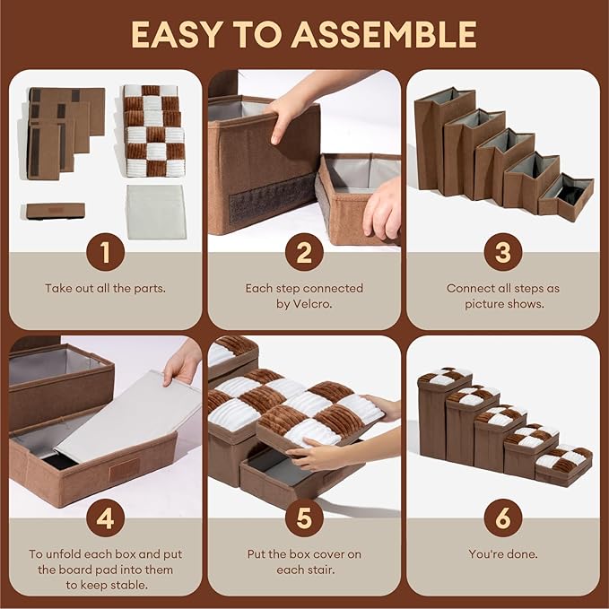 FUNNYFUZZY Dog Stairs for Small Dogs - 5 Steps Chessboard Plaid Handcrafted Dog Stairs with Storage - Multifunctional and Foldable, Brown