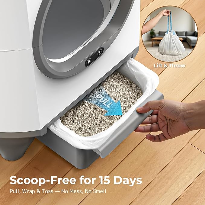 OROLEY Self Cleaning Litter Box, Large Capacity Automatic Cat Litter Box with APP Control, Safety Sensors, Built-in Deodorizing Scent Box, and 1 Roll Garbage Bags,White
