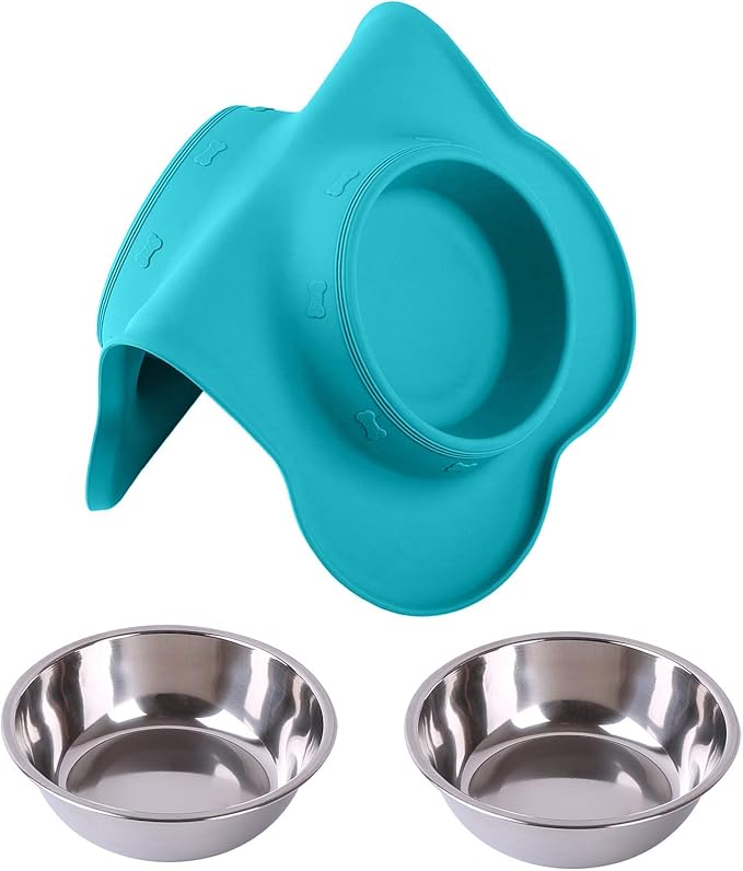 Hubulk Pet Dog Bowls 2 Stainless Steel Dog Bowl with No Spill Non-Skid Silicone Mat + Pet Food Scoop Water and Food Feeder Bowls for Feeding Small Medium Large Dogs Cats Puppies (Large, Green)