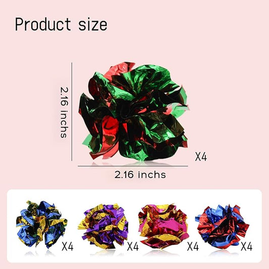 Andiker 20PCS Cat Crinkle Balls, 2.16 Inches Cat Balls with Polyester Film Thick Crinkle Paper Sturdy Interactive Cat Toys for Indoor Cats Reducing Boredom and Keep Fit for Cats and Kitten (Colorful)