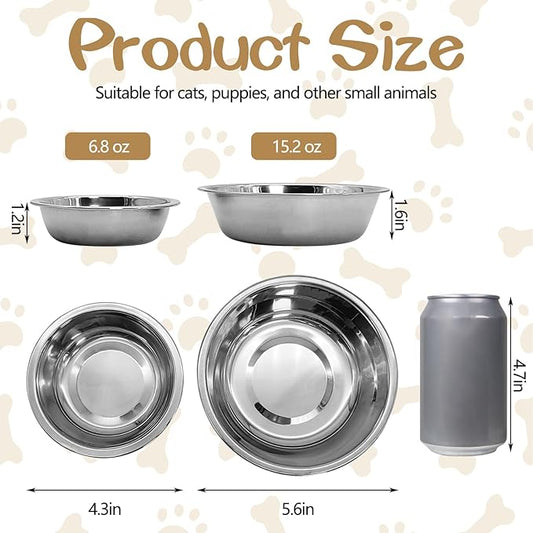 kathson 12 PCS Small Stainless Steel Dog Bowls, Replacement Metal Puppy Food Water Bowl Set Suit for Indoor Outdoor, Pet Feeding Dish for Small Animals Kitten, Dishwasher Safe (4.3 in)