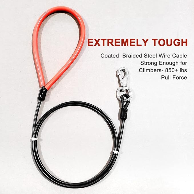 Heavy Duty Dog Leash, Chew Proof Metal Leash for Large Dogs (Up to 250lbs), WireRope Dog Leashes with Soft Silicone Grip (Black, 10 FT)