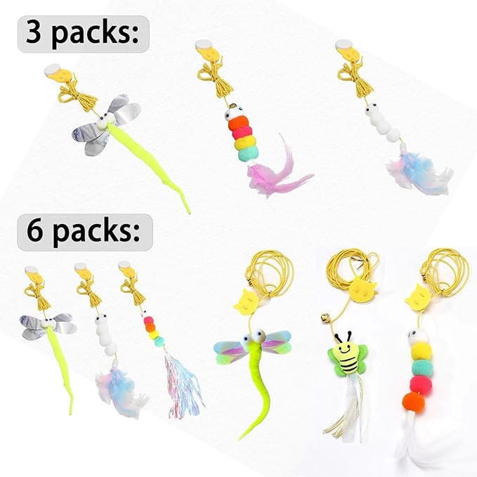 3 Pcs Interactive Toys for Indoor Cats, Best Hanging Cat Toys for Bored Cats, Spring Cat String Toys with Feathers and Bells, Door Hanging Self-Playing Cat Toys (Cute, Count, 3)