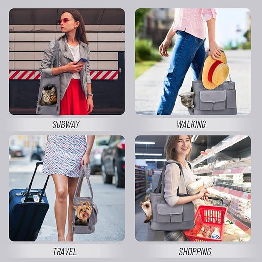 Dog Carrier, Cat Carrier, Pet Carrier, Foldable Waterproof Premium Oxford Cloth Dog Purse, Portable Bag Carrier for Small to Medium Cat and Small Dog(Grey)