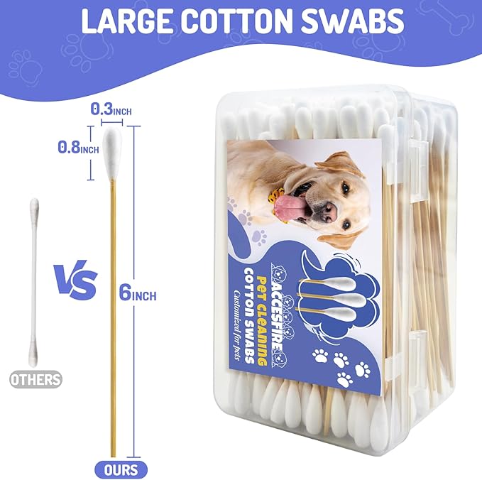 200PCS Large Cotton Swabs in Storage Box, 6 Inch Dog Ear Swabs with Bamboo Handle for Dogs - Soft Cotton, Gentle and Lint-Free, Specially Designed for Dogs (Large)