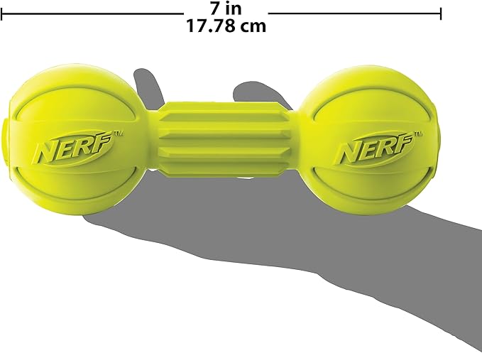 Nerf Dog Chewable Barbell Dog Toy, Lightweight, Durable and Water Resistant, 7.5 Inches, For Medium/Large Breeds, Two Pack, Blue and Green (8953)