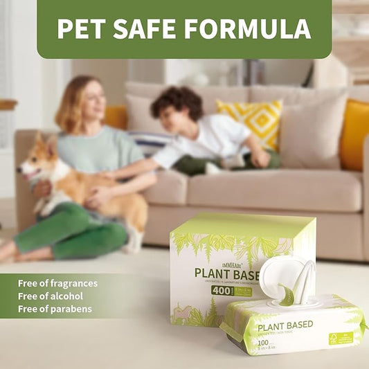 400 Unscented Pet Wipes for Paws and Butt Plant Based Hypoallergenic Pets Cleansing & Deodorizing Anal Gland Hygienic Puppy Wipes for Dogs
