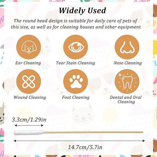 100 Pcs Large Cotton Swabs 6 Inch Dog Ear Swabs with Bamboo Handle for Dogs Soft Cotton Gentle and Lint-Free Dog Ears Clean Tips for Ear Cleaning Pet Care