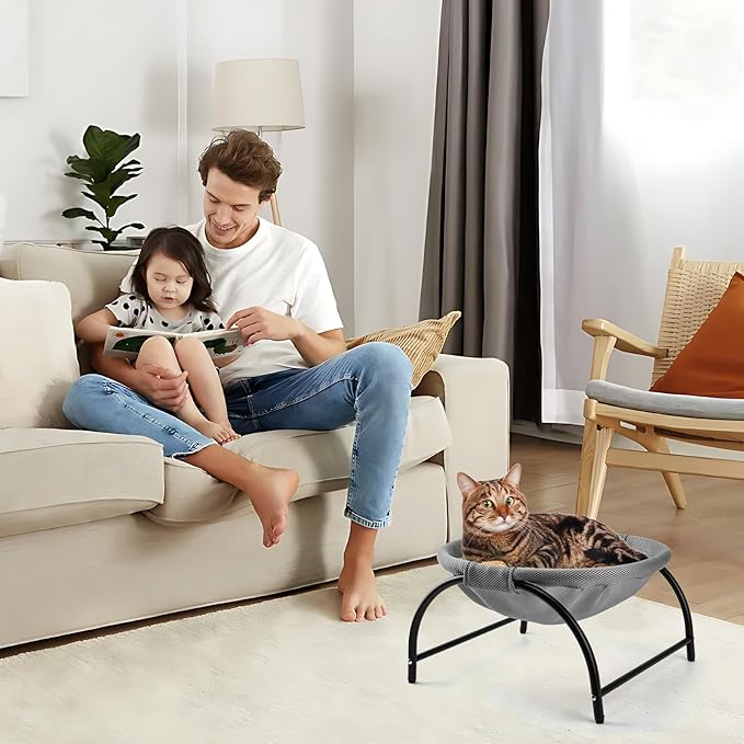 Raised Cat Hammock Bed, Free Standing Cat Cot with Washable Mesh, Pet Bed for for Kittens, 17.1 x 17 x 9.5 inches