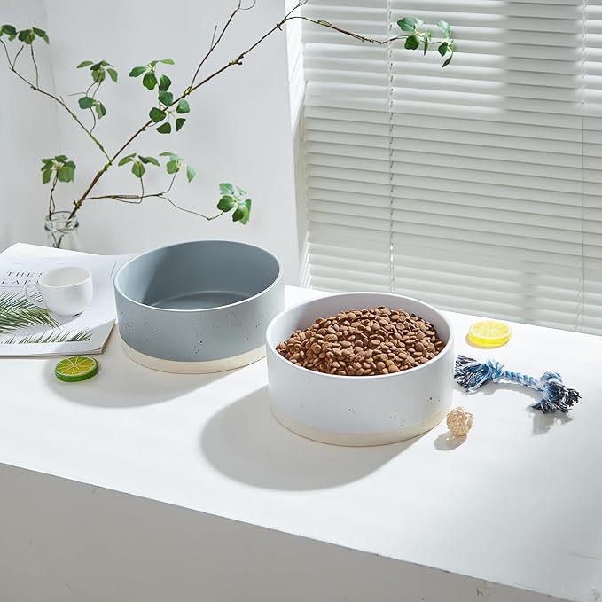 Oslo Ceramic Dog Bowl - 8'' Dog Food Water Bowl for Medium and Large Dogs, Heavy Duty Non-Slip Dog Dish, Modern Scandi-Style Stoneware Pet Feeder Bowl, Dishwasher Safe (70Oz, White)