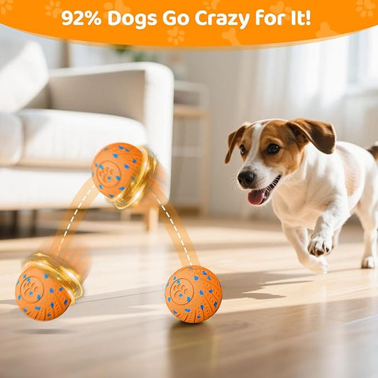 Self-Moving Dog Toy Ball for Small Medium Dogs, 6In Automatic Rolling Bouncing Vibrating Dog Ball, E-TPU Chew-Proof Waterproof, Anxiety Relief Boredom Buster for Indoor Outdoor, O18-Orange