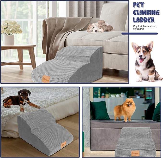 Topmart High Density Extended Foam Dog Ramp&Steps 2 Tiers,11.8" High,Non-Slip Dog Stairs,Soft Foam Pet Ladder with Removable Cover,Best for Injured,Older Cats,Pets with Joint Pain