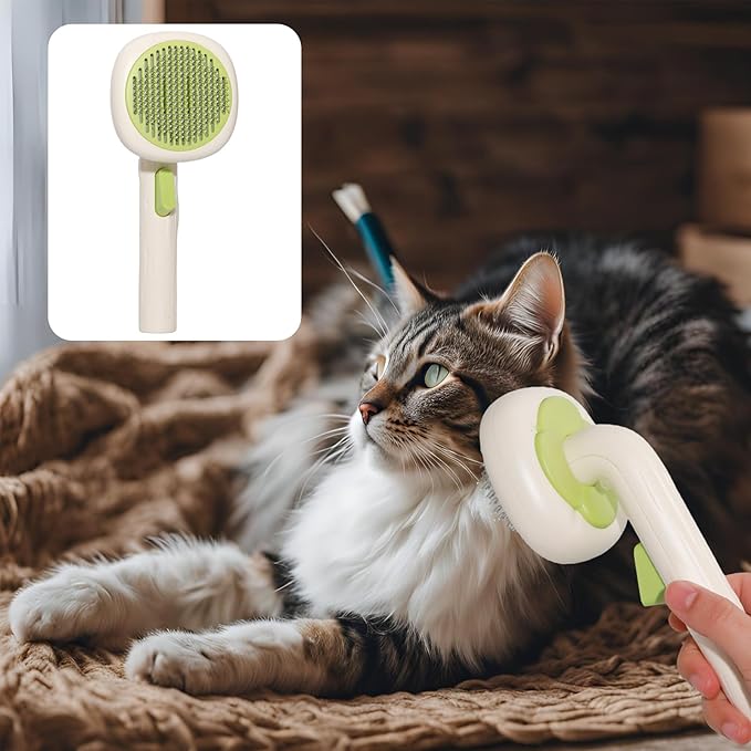 Pet Massage Comb, Knot Opening Comb, Self-Cleaning, Cat And Dog Universal, One Click Hair Removal,Pet Supplies Hair Remover Tool, White Green - Persimmon Style, 1 piece, 1 sale