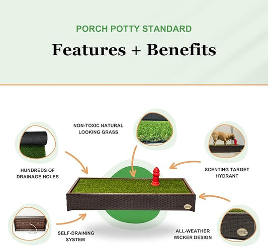 Porch Potty Artificial Grass Potty Pads Without Sprinklers - Standard Size 26x50x7 Reusable Potty Training Pad - Washable Pee Pad for Dogs - Instant Drainage - Quick Absorb - 4x2 Feet Grass Area