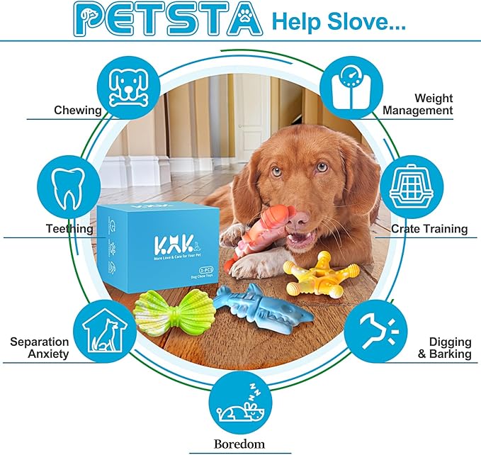 PETSTA Dog Chew Toys for Aggressive Chewers, Durable Dog Toys for Large Dogs, Heavy Duty Dog Toys/Large Dog Toys/Indestructible Dog Toys, Tough Dog Toys for Medium/Large Dogs Breed (New 4 Pack)