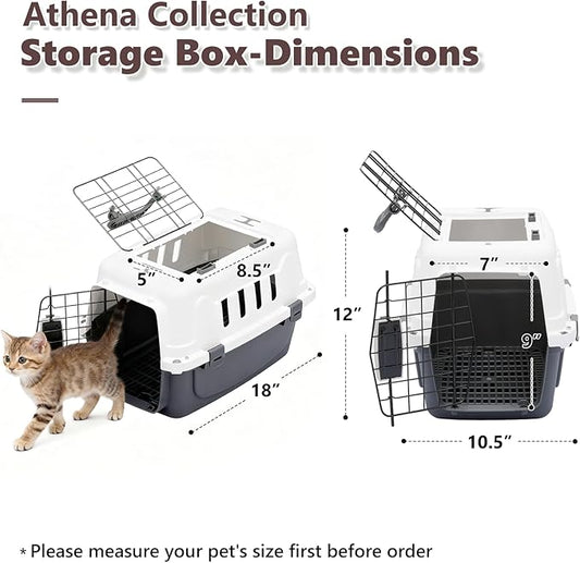 Athena Collection 18" Hard-Sided Travel Pet Carrier for Small Dogs and Cats, Plastic Dog Carriers with 2-Door Top & Front Load & Ventilation & Security Lock, Cat Dog Carrier for Pet, up to 10lbs, Grey