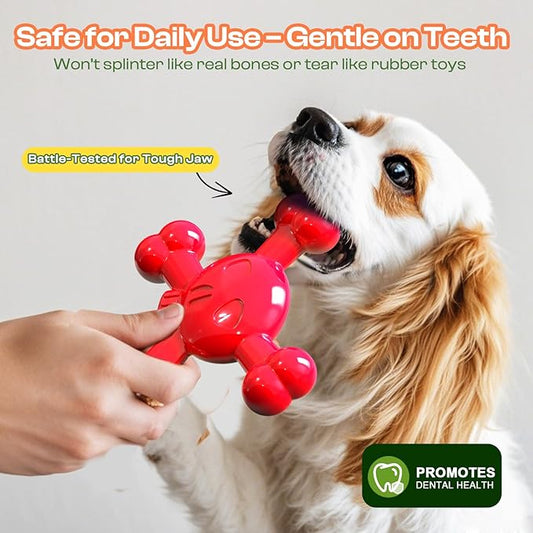 Dog Toys for Small Dogs, Skull-Shaped Small Dog Toys for Puppies, Durable Natural Rubber Puppy Chew Toys with Bacon&Milk Flavor, Indestructible Dog Toy, Red