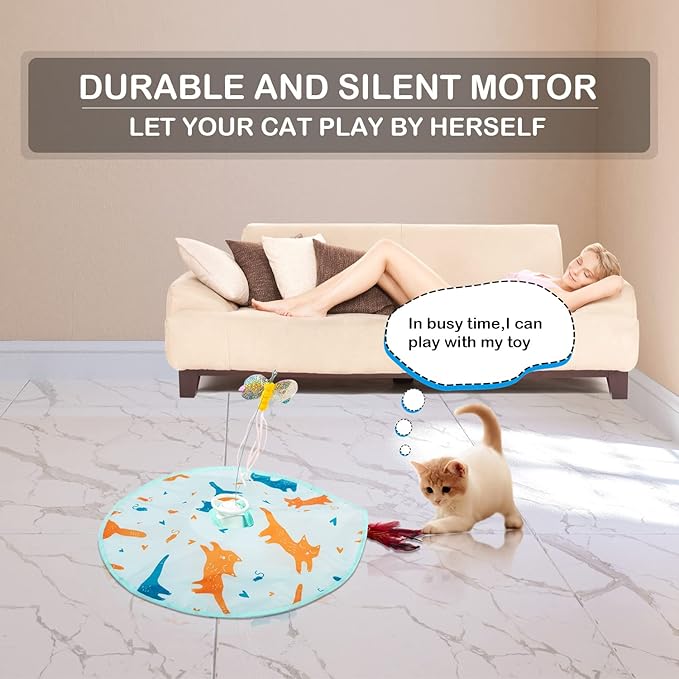 2-in-1 Rechargeable Motion Activated Interactive Cat Toys for Indoor Cats, Long Lifetime Motor Cat Chasing Toy for Exercise/Moving Butterfly/Feather Wand Kitten Toys
