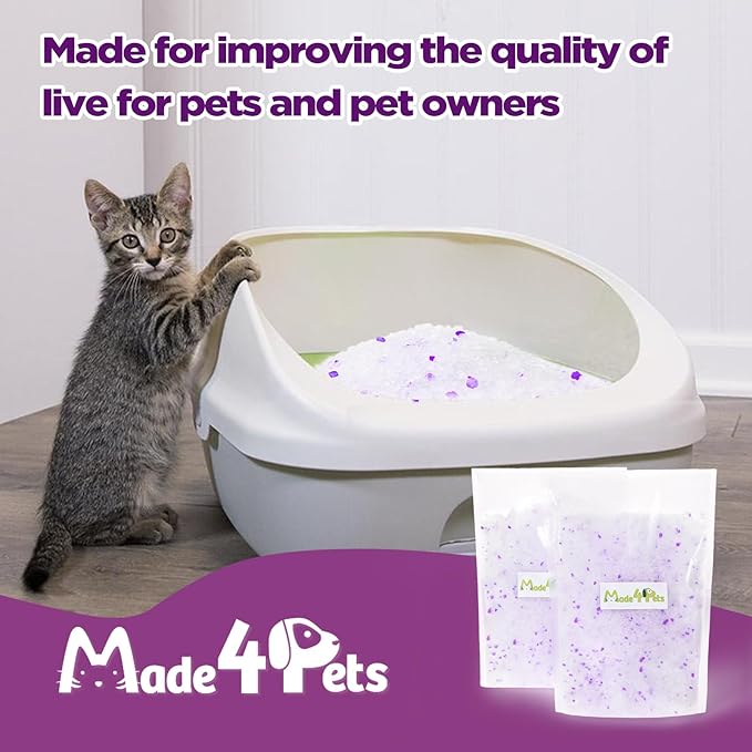 Made4Pets Cat Litter Crystals Kitty Litter Odor Control Crystal Litter Non Clumping No scooping Low Dust, Low Tracking, Lightweight, Dehydrates Waste,Lavenderā 13.2 lbs (4 x 3.3 lb Packs)