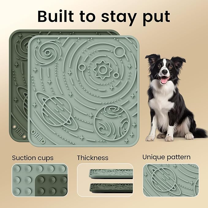 OHMO Lick Mat for Dogs and Cats(Small, Camo&Light Green, 2pcs) Enrichment Accessories Toy Space Star Easy Clean Pet Slow Feeder/Suction Cups, Licking Pad for Anxiety Relief and Boredom Reduction