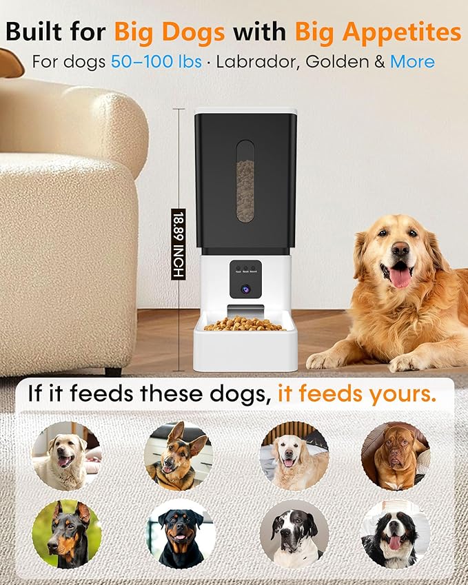 Large Breed Automatic Dog Feeder: 12L/50 Cups with HD 1080P Camera - 5G WiFi Anti-Clog Timed Dog Feeder for Golden Retriever Busy Owners by UTCG
