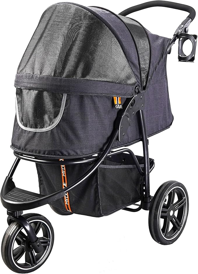 COOPER dog & pet robust buggy, jogger holds up to 32 kg / 70lbs, easy fold, multi-height adjustable soft touch handle, reflective accents, mesh inserts, zippered exits, storage basket below