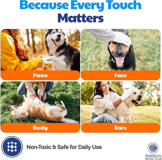 AKC Coconut-Scented Dog Bathing Glove Wipes, 6 Pack, No-Rinse Deodorizing Gloves for All Dog Sizes & Fur Types, Waterless Quick Cleaning for Paws, Fur & Travel