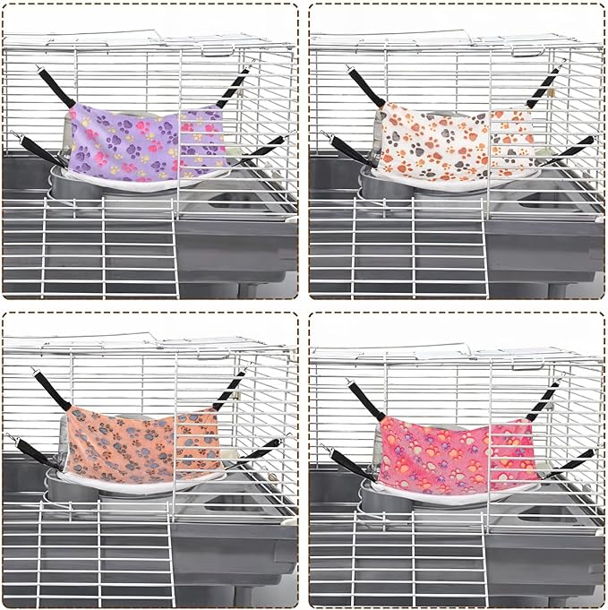 4 Pcs Cat Hammock for Cage Hanging Soft Pet Hammock Bed with Adjustable Straps and Metal Hooks Double Sided Hanging Bed for Large & Small Cats Ferret Puppy Rabbits