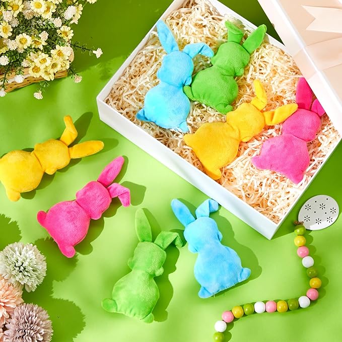 Leyndo 24 Pieces Plush Easter Bunny Dog Toys 6 Inch Pastel Colors Bunny Shaped Easter Dog Squeaky Toys for Pet Gifts Teething Chew Supplies