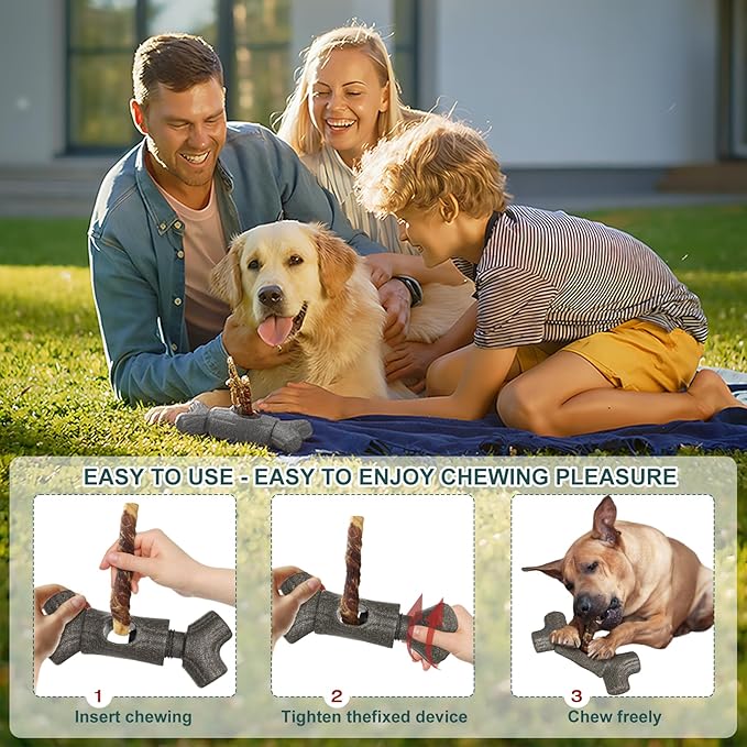 Bully Stick Holder for Large Dogs 55+ lbs – Heavy Duty Chew Toy & Anti-Choking Treat Holder, BPA-Free Adjustable Clamp for Aggressive Chewers, Dishwasher Safe, Promotes Dental Health