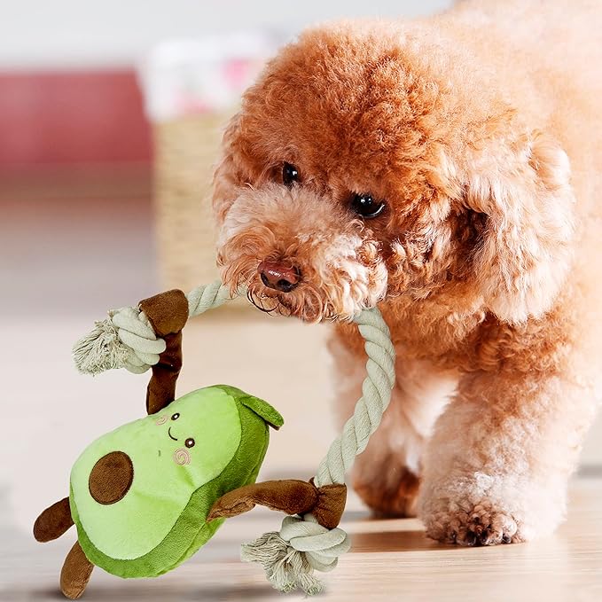 Native Pup Dog Toy Rope and Plush Stuffed Squeaker, Tug of War Toys for Dogs, Puppy Welcome Home Add on for Pets (Avocado)
