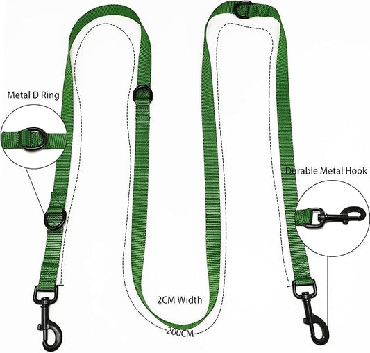 Multifunctional Hands Free, 6.5ft Nylon Adjustable Training Crossbody Dog Leash for Small/Medium/Walking Running Hiking Dog Leash (Green)