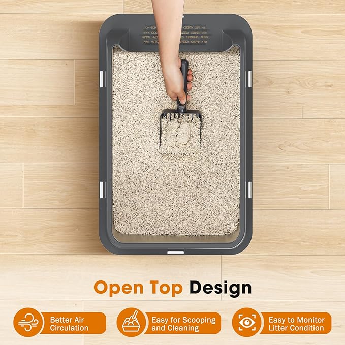 2PACK Stainless Steel Litter Box, Extra Large Litter Boxes for Big Cats, XL Metal Cat Litter Box with Lid High Sides, Anti-Urine Leakage, Non-Sticky, Scoop Included (Multi-Colored, XL)