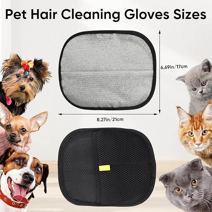 2Pcs Pet Hair Removal Gloves for Cats & Dogs,Reusable Pet Grooming Gloves for Furniture,Cars & Fabrics,Electrostatic Gloves Collect pet Hair in Neat Strips for Easy Clean