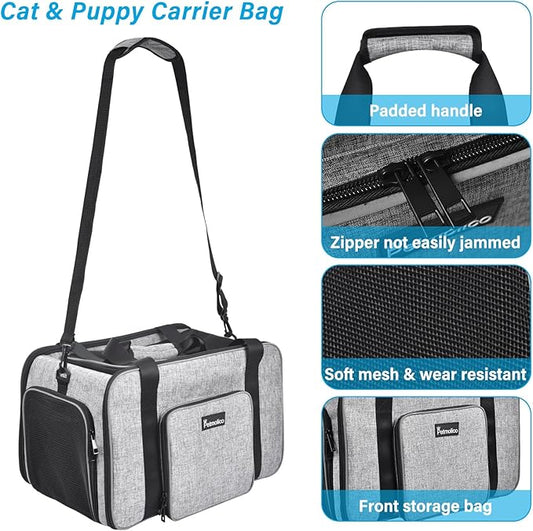 Petmolico Cat Carrier Soft-Sided Pet Bag for Small Medium Cats Puppies 16LBs - Airline Approved Pet Travel Carrier 3 Open Doors (Medium,Grey-X863)