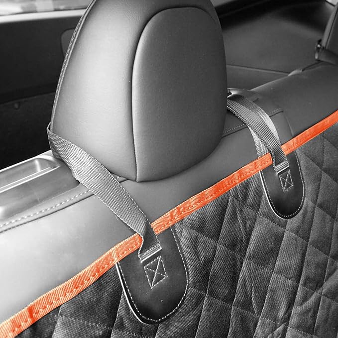 ASHLEY MADDEN Dog Car Seat Cover for Back Seat | 100% Waterproof Dog Car Hammock | Heavy Duty Nonslip Pet Seat Cover with Mesh Window & Storage | SUV | Truck | Flexible Bottom