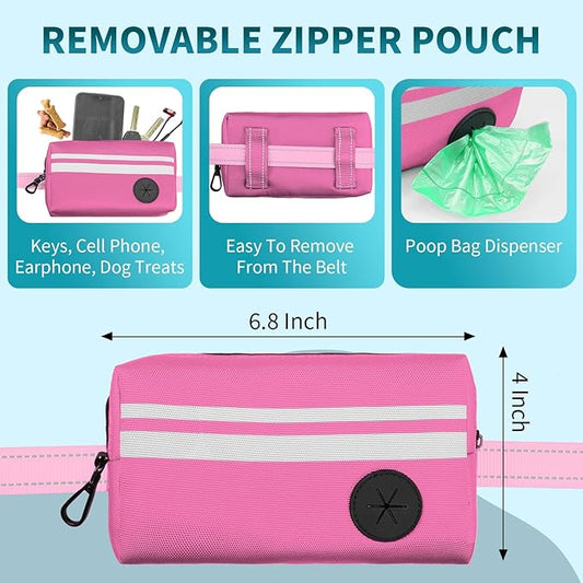 Hands Free Dog Leash with Removable Zipper Pouch, Dual Padded Handles and Durable Bungee for Walking, Jogging and Running Your Dog (Large, 35-140 lbs-Pink