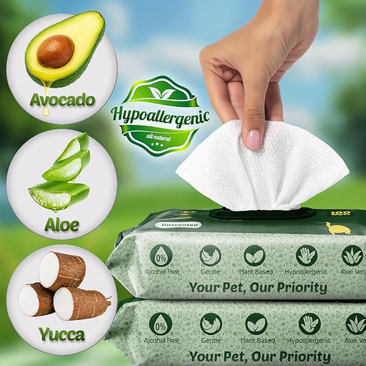 Dog Wipes for Paws and Butt – Hypoallergenic XL Dog Paw Cleaning Pet Wipes for Dogs and Cats, Deodorizing & Grooming for Body, Ears and Face, Unscented, 400 Count, Includes 4 Grooming Gloves